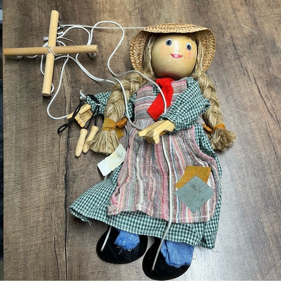 Vintage Tellon Collection Country Farm Girl Marionette Puppet Doll Wooden - Picture 1 of 11